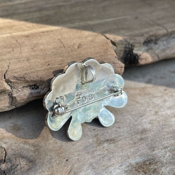 Vintage Signed Zuni Inlay Sun Face Pendant Pin Turquoise Coral Onyx MOP TigerEye - Picture 11 of 12